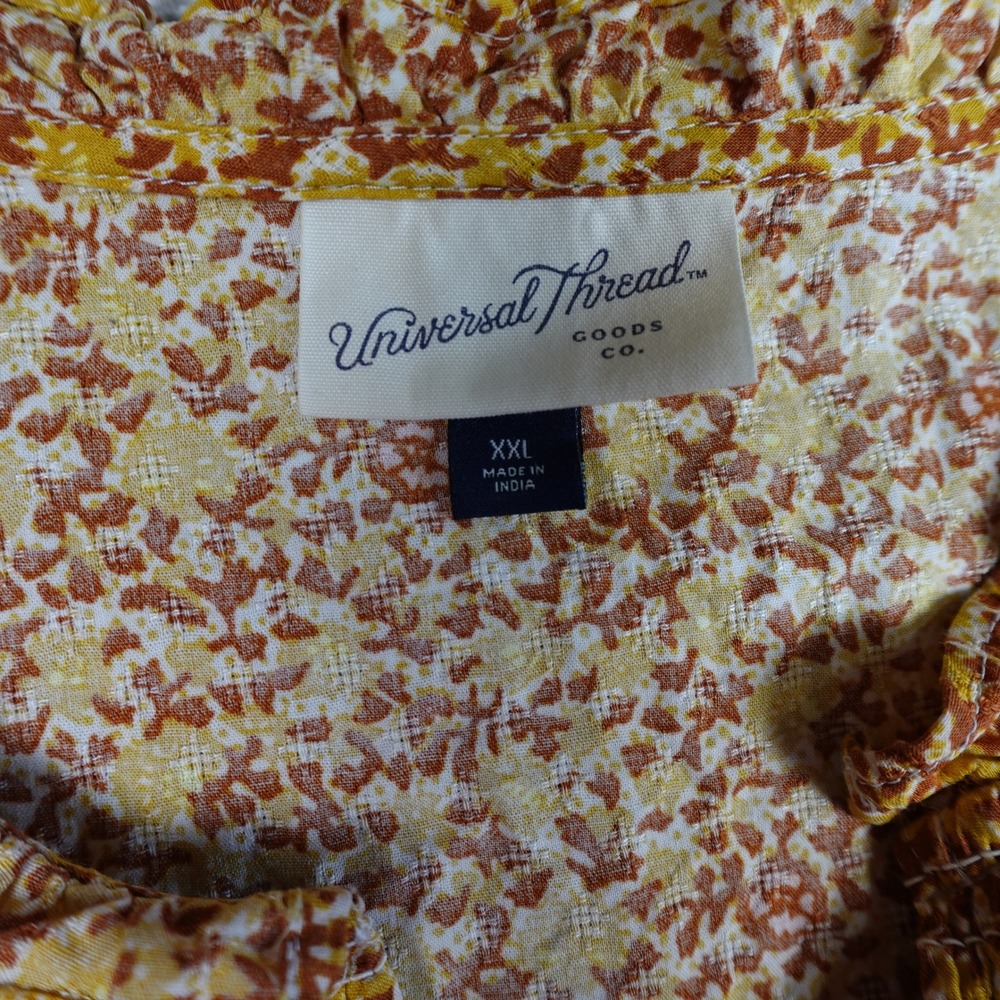 Universal Thread Floral Smocked Balloon Sleeve Top XXL Yellow Orange Boho Blouse - Picture 3 of 5